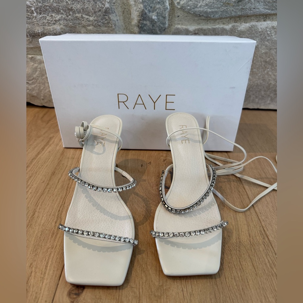 RAYE Cream Rhinestone Strappy Sandals